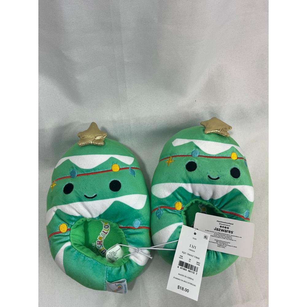 Squishmallows Christmas Tree Plush Slippers Green Kids Size 13/1 Jazwares NEW